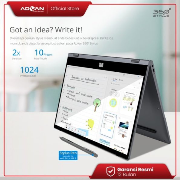 ADVAN Laptop 360 Stylus 2in1 Touchscreen - Intel i3 14.1'' FHD IPS - Image 3