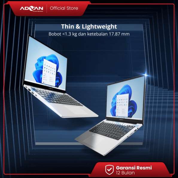ADVAN Laptop Workplus AMD RYZEN 5 6600H 14'' FHD IPS 16GB 512GB Win 11 - Grey - Image 2
