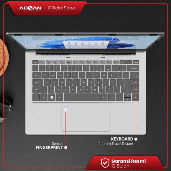 ADVAN Laptop Workplus AMD RYZEN 5 6600H 14'' FHD IPS 16GB 512GB Win 11 - Grey - Image 4