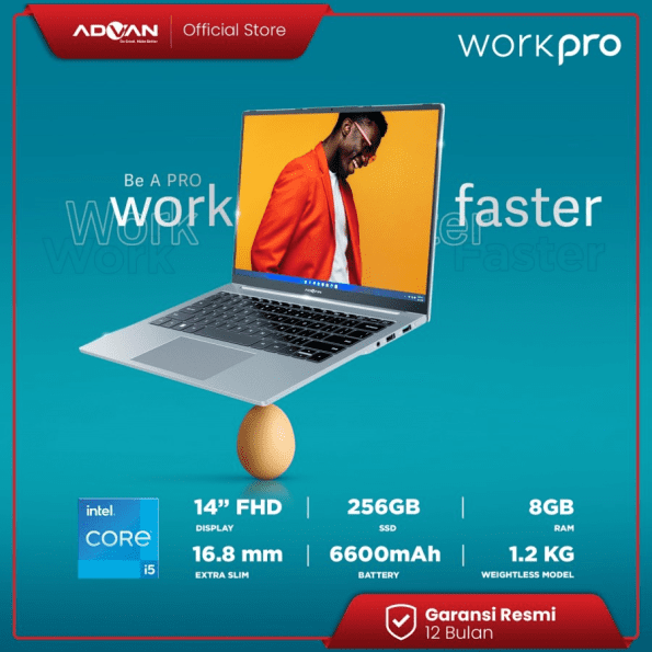 ADVAN Notebook Laptop Workpro Intel I5 14'' FHD IPS 8GB 256GB Win 11 - Gold - Image 2