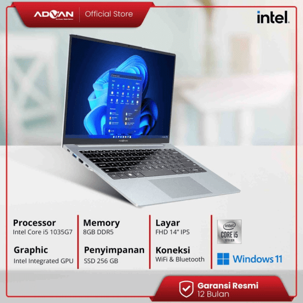 ADVAN Notebook Laptop Workpro Intel I5 14'' FHD IPS 8GB 256GB Win 11 - Gold - Image 3