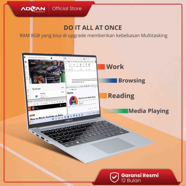 ADVAN Notebook Laptop Workpro Intel I5 14'' FHD IPS 8GB 256GB Win 11 - Gold - Image 5