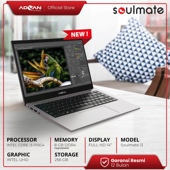 ADVAN Laptop Notebook Soulmate 14 inch FHD IPS INTEL i3 8GB+256GB WDS - Image 2