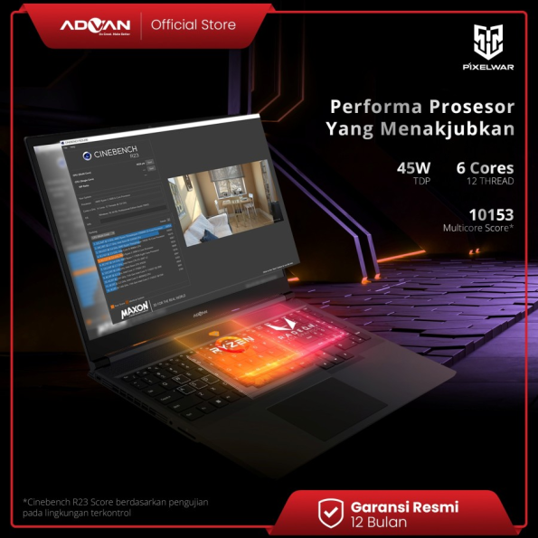 ADVAN Laptop Gaming Pixelwar AMD RYZEN 5 6600H 16" 2.5K IPS 16GB 512GB - Image 4