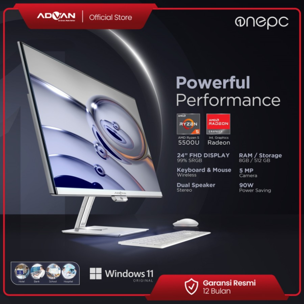 Advan All In One PC AIO OnePC AMD Ryzen 5 5500 U 8GB/512GB Windows 11 - Image 2