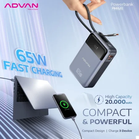 ADVAN Powerbank Suppport Laptop 65W Fast Charging 20.000 mAh Type C Quick Charge