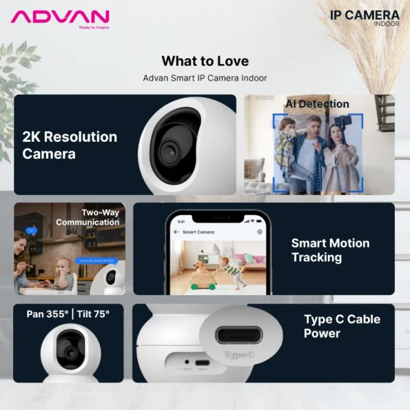 ADVAN Smart AI CCTV Indoor ID3 Smart IP Camera  3MP 2K Indoor CCTV WIFI PTZ - Image 2