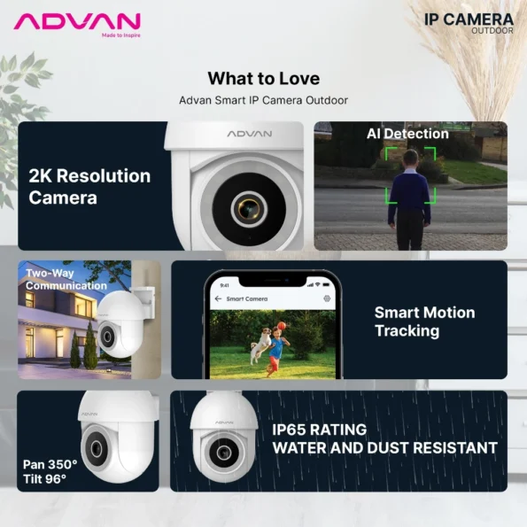 ADVAN Smart AI CCTV Outdoor OD3 Smart IP Camera Waterproof 3MP 2K Smart IP IP65 WIFI PTZ - Image 2