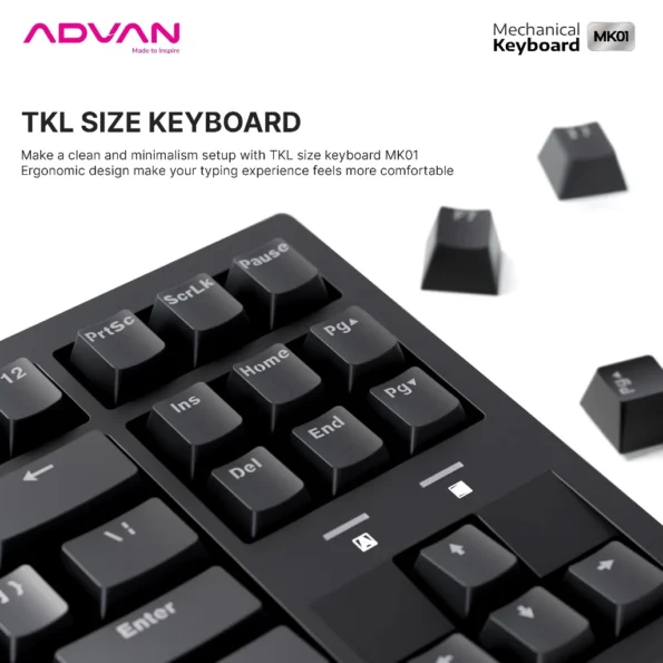 Mechanical Keyboard Advan MK01 Gaming Keyboard TKL 87 KeysRainbow Backlit - Garansi 1 Tahun - Image 9