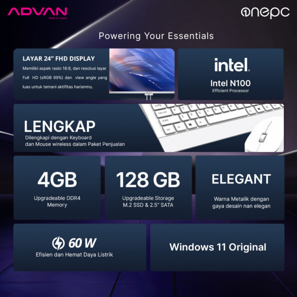 Advan All in One PC AIO ONEPC Intel N100 99% SRGB 60W Power Saving Windows 11 - Image 7