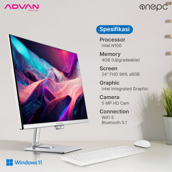 Advan All in One PC AIO ONEPC Intel N100 99% SRGB 60W Power Saving Windows 11 - Image 6