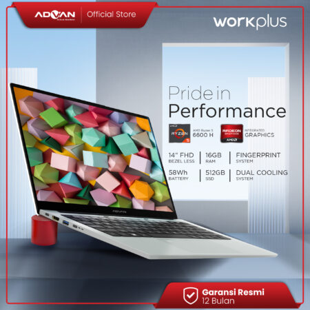 ADVAN Laptop Workplus AMD RYZEN 5 6600H RYZEN 7 7735HS 14'' FHD IPS 512GB Windows 11 - Ryzen 5