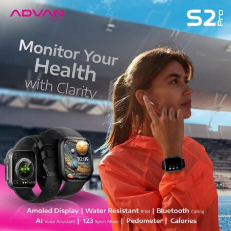 ADVAN Smartwatch S2 PRO Amoled 1.95 inch Slim AI Voice Bluetooth Call Waterproof - BLACK