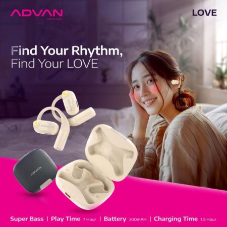ADVAN TWS Earphone Earhook Wireless Bluetooth Love V5.4 Olahraga Headset - BLACK