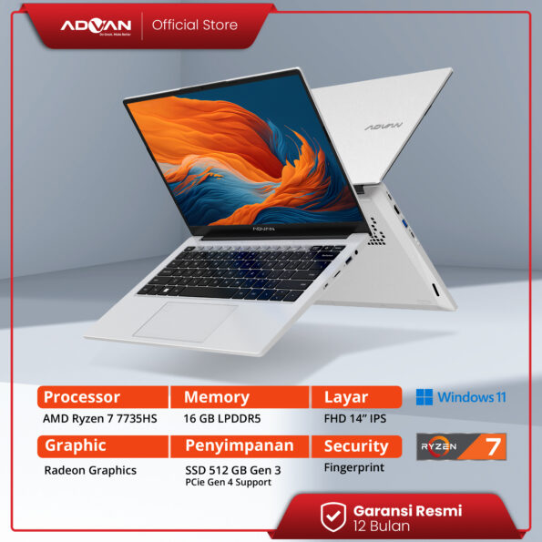 ADVAN Workplus AMD R7 7735HS 16GB 512GB 14" FHD IPS FingerPrint - Image 10