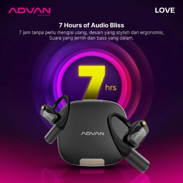 ADVAN TWS Earphone Earhook Wireless Bluetooth Love V5.4 Olahraga Headset - BLACK - Image 5