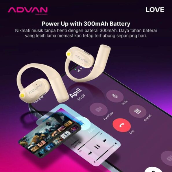 ADVAN TWS Earphone Earhook Wireless Bluetooth Love V5.4 Olahraga Headset - BLACK - Image 4