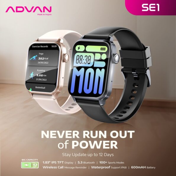 ADVAN Smartwatch SE1 AI Voice Assistant IPS 1.83″ Bluetooth Call Waterproof IP68