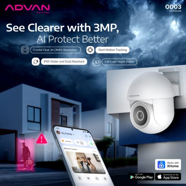 ADVAN Smart IP Camera OD3 CCTV 3MP 2K Outdoor Waterproof IP65 CCTV WIFI PTZ