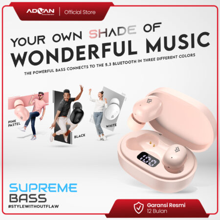True Wireless Earphone Advan Supreme Bass 01 Bluetooth 5.3 Earbuds TWS IPX 7 Dynamic Driver 13mm