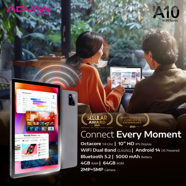 ADVAN TAB A10 Wifi 4GB/64GB 10.1”IPS Screen Tablet Android 14