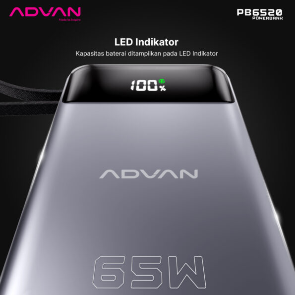 ADVAN Powerbank PB6520 20000 mAh Fast Charging 65W TYPE C Quick Charge - Image 11