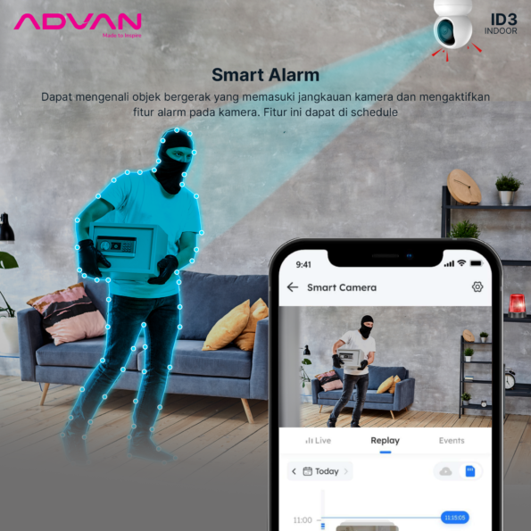 ADVAN Smart IP Camera ID3 CCTV 3MP 2K Indoor CCTV WIFI PTZ - Image 9