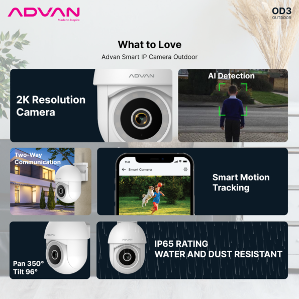ADVAN Smart IP Camera OD3 CCTV 3MP 2K Outdoor Waterproof IP65 CCTV WIFI PTZ - Image 3