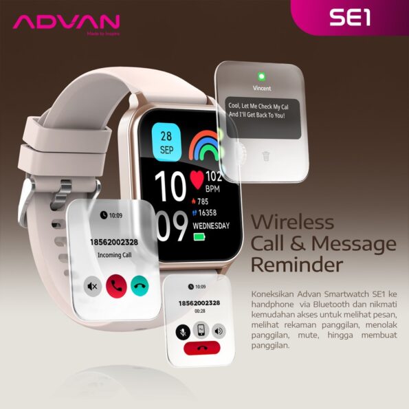 ADVAN Smartwatch SE1 AI Voice Assistant IPS 1.83″ Bluetooth Call Waterproof IP68 - Image 7