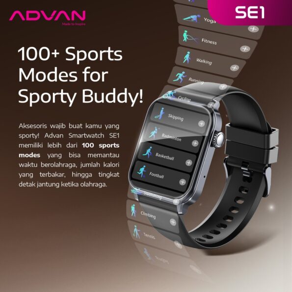 ADVAN Smartwatch SE1 AI Voice Assistant IPS 1.83″ Bluetooth Call Waterproof IP68 - Image 5